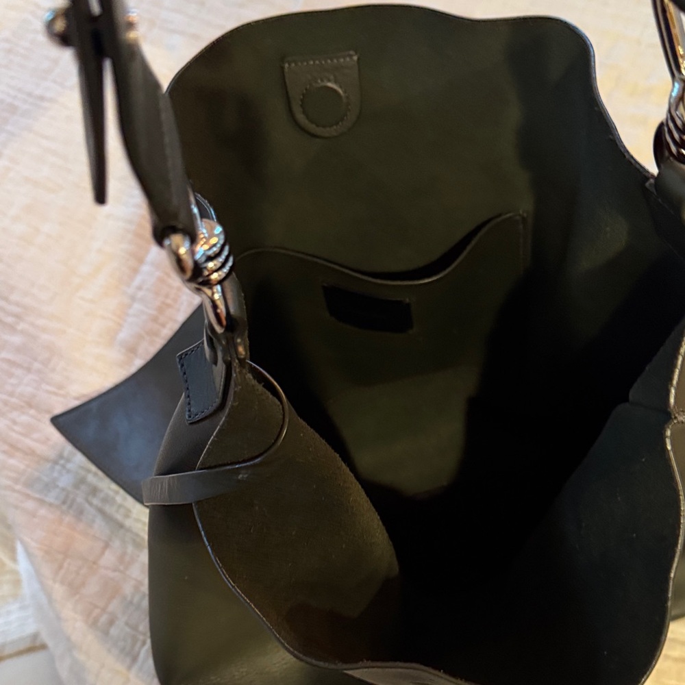AllSaints Olive Green Leather Shoulder Bag with Silver Hardware - Picture 15 of 16